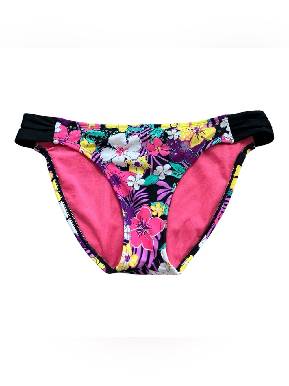 🆕Arizona Jean Company Women's Bright Pink Swim Bottoms with Multicolor Waistband